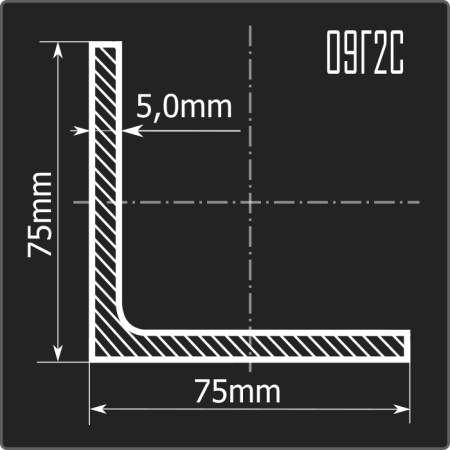 Угол 75*75*5,0 09Г2С 12м ГОСТ 19281-2014/ГОСТ 8509-93