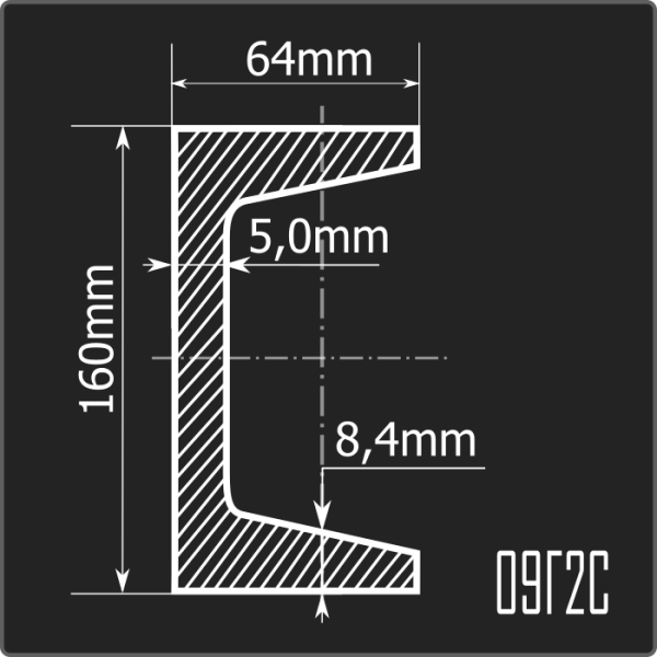 Швеллер 16У 09Г2С 12м ГОСТ 19281-2014/ГОСТ 8240-97