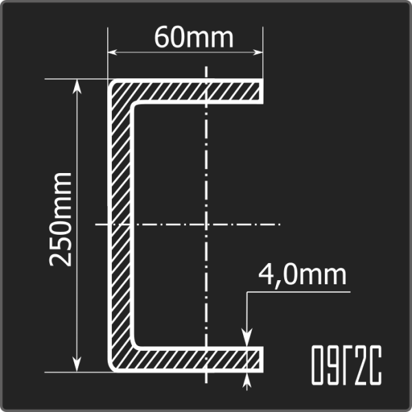 Швеллер холоднокатаный 250*60*4,0 09Г2С Феррум 12м ГОСТ 19281-2014