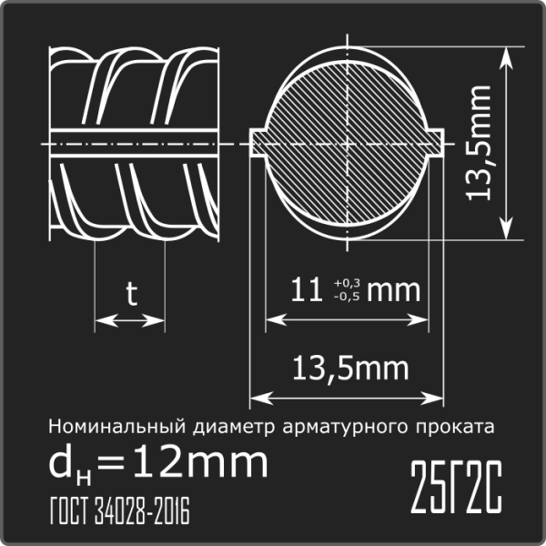 Арматура 12,0 25Г2С ГОСТ 34028-2016 12м
