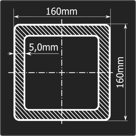 Труба проф. 160*160*5,0 ст.3сп Феррум 12м ГОСТ 30245-2003
