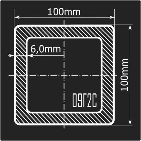 Труба проф. 100*100*6,0 09Г2С Феррум 6м ГОСТ 13663-86