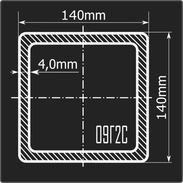 Труба проф. 140*140*4,0 09Г2С Феррум 12м ГОСТ 30245-2003