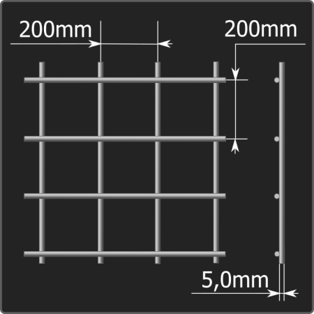 Сетка кладочная 200*200*5,0 (2,0*3,0) ТУ 25.93.13-001-03876796-2019