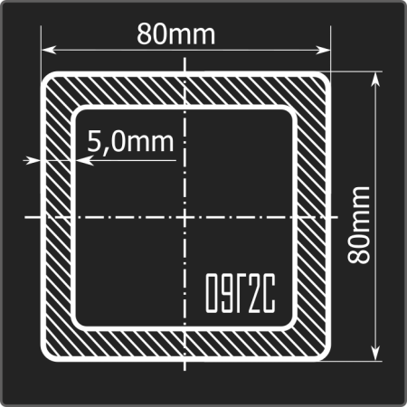 Труба проф. 80*80*5,0 09Г2С Феррум 12м ГОСТ 13663-86