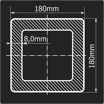 Труба проф. 180*180*8,0 ст.3сп 12м ГОСТ 30245-2003