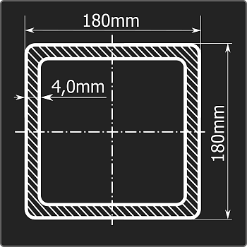 Труба проф. 180*180*4,0 ст.3сп 12м ГОСТ 30245-2003