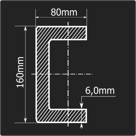 Швеллер холоднокатаный 160*80*6,0 ст.3пс Феррум 12м ГОСТ 8278-83