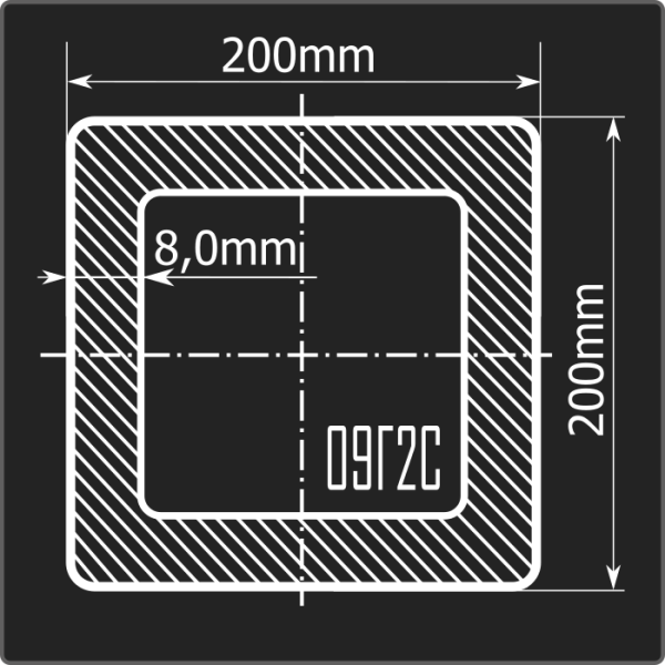 Труба проф. 200*200*8,0 09Г2С Феррум 12м ГОСТ 30245-2003